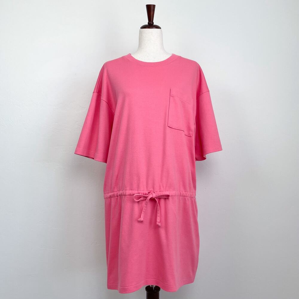 Lands' End Vintage 90s Pink 100% Cotton Drawstring Waist Tunic Top Mini Dress